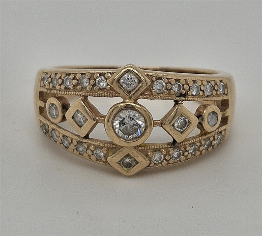 14K Yellow Gold Oval Filigree Halo Ring with Opal Slice Center Size 7.5