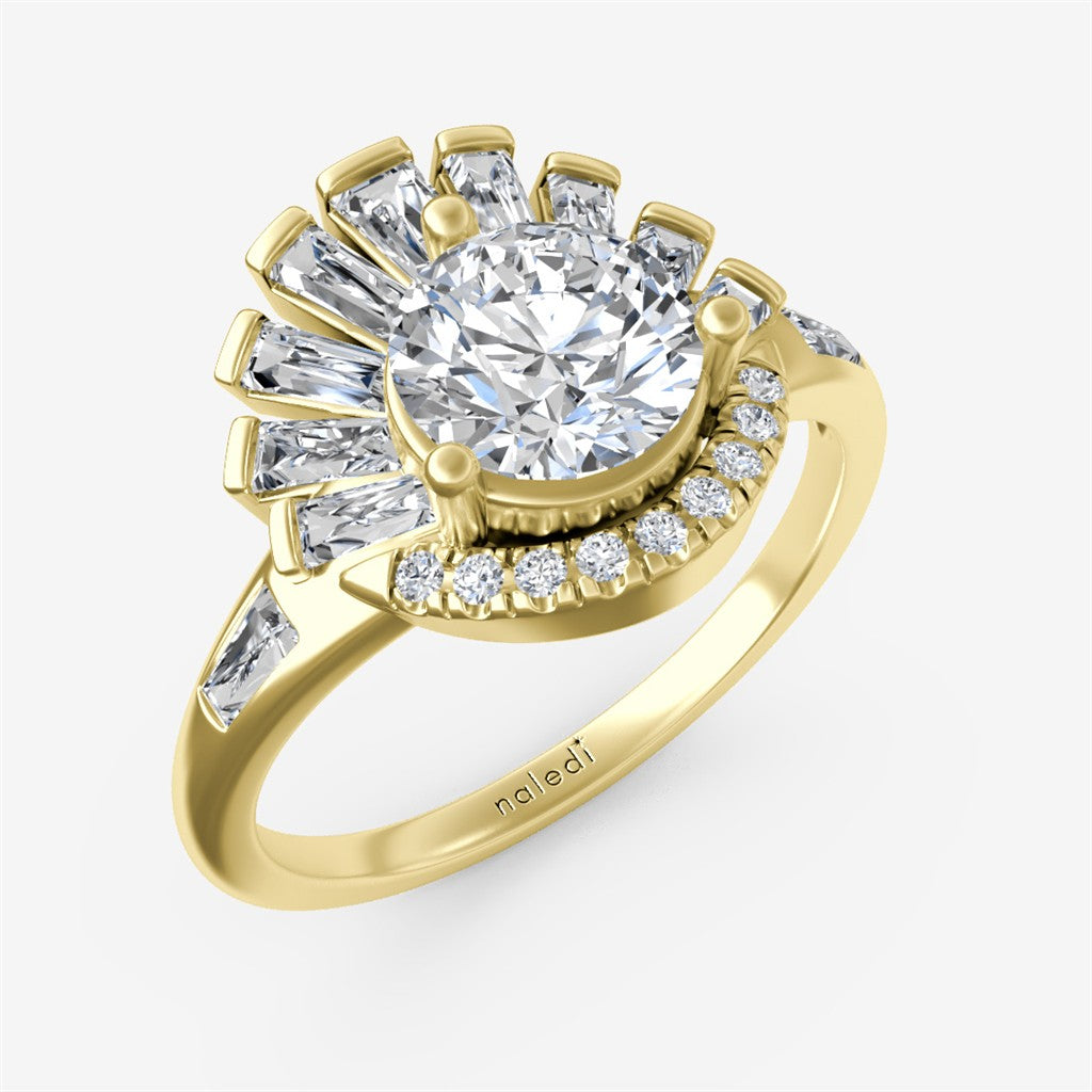 Asymmetric Baguette and Round Diamond Engagement Ring Semi-Mount