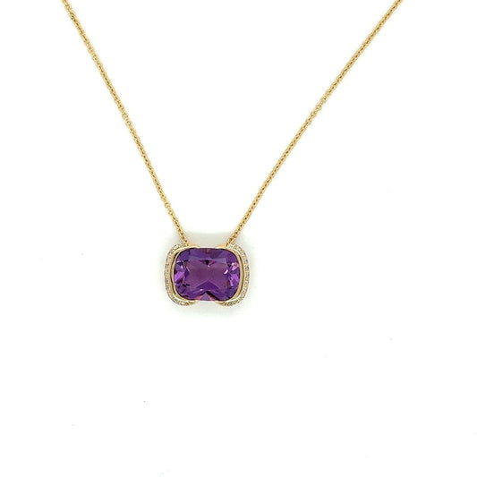 14K Yellow Gold Belt Buckle Pendant – 2.63ct Amethyst & .08ctw Diamond Accents with Chain