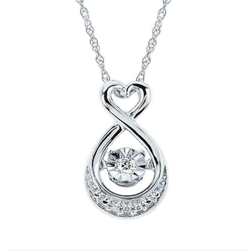 Sterling Silver Shimmering Diamond Heart Drop Pendant