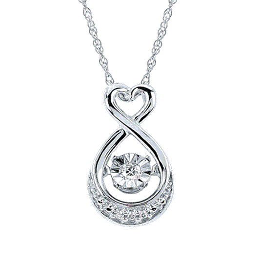 Sterling Silver Shimmering Diamond Heart Drop Pendant