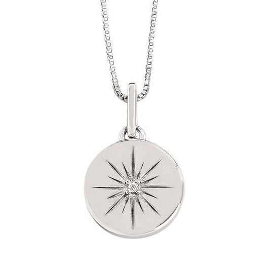SS .01CTW Diamond Circle Disc Pendant with 18" Chain