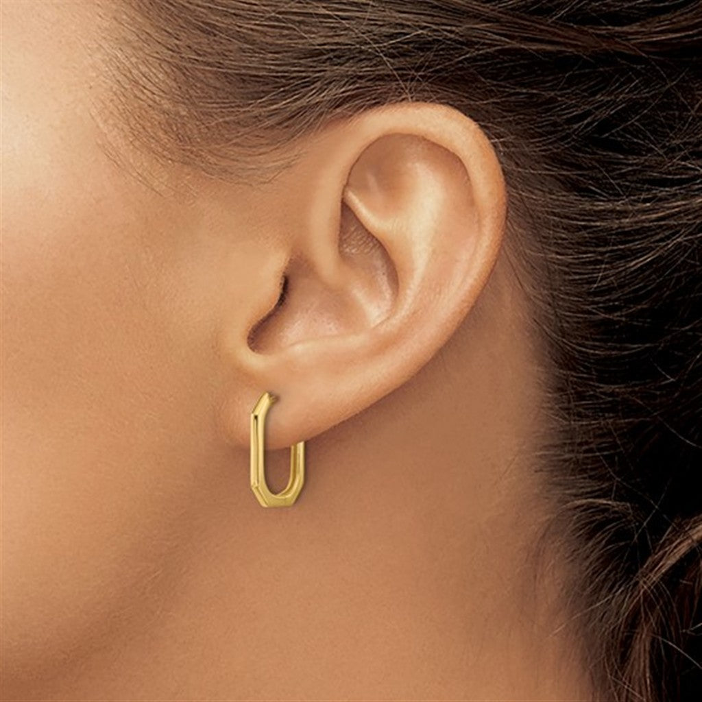 14K Yellow Gold Octagon Hinged Hoop Earrings