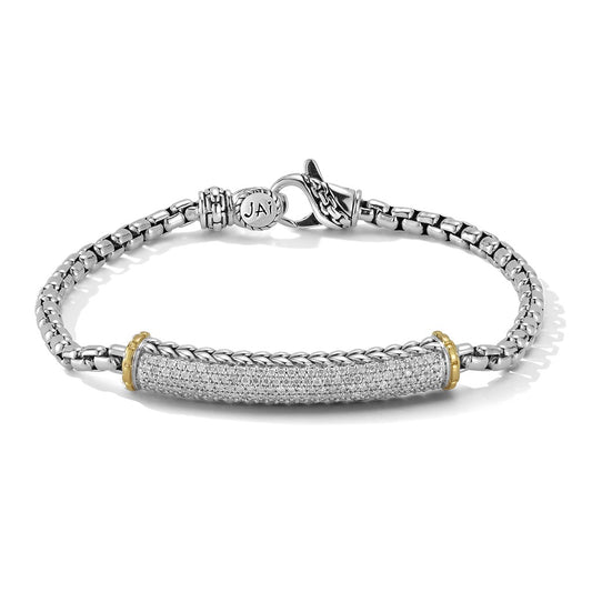 JAI Sterling Silver & 14K Gold Pave Diamond 3.7mm  | Silver Bracelets