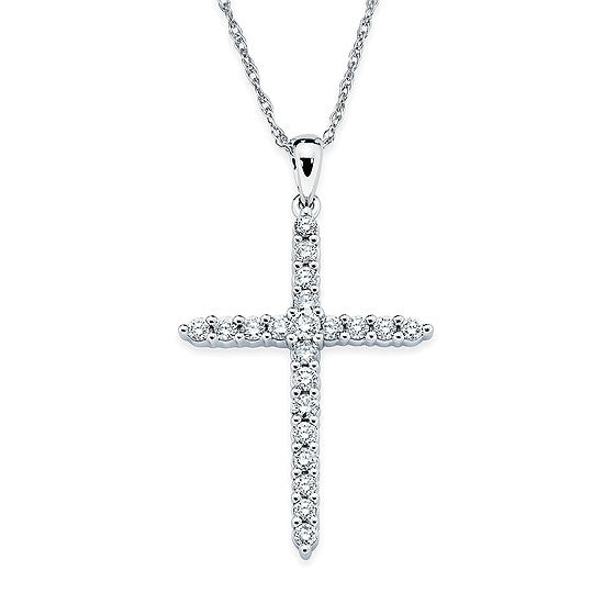 14K White Gold .10CTW Diamond Cross Pendant with 18" Chain