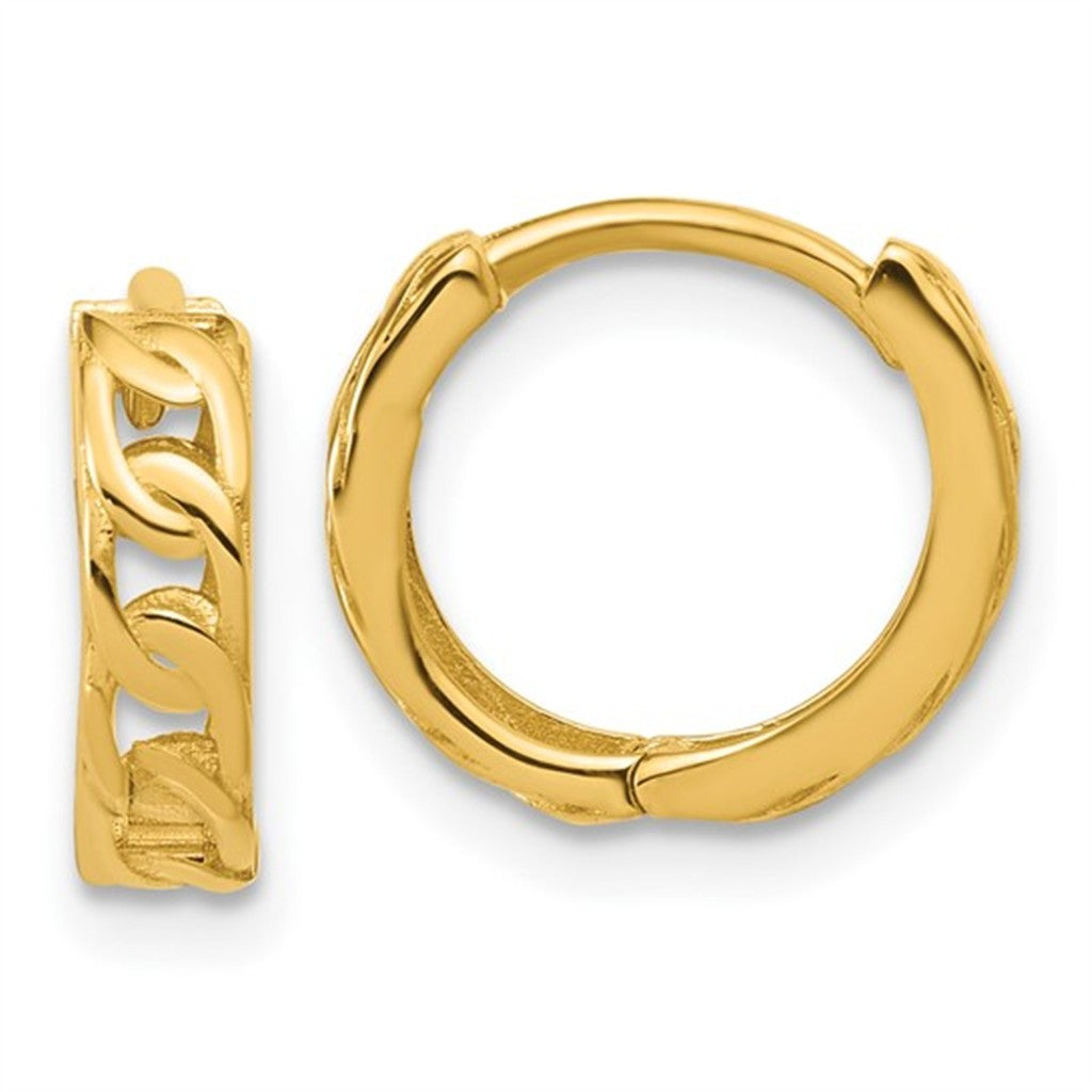14K Yellow Gold Polished Chain Link Pattern Hoop Earrings