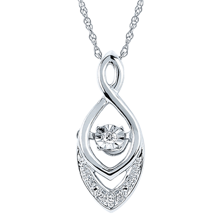 SS Shimmering Diamond Pendant – .03CTW, 4 Round Diamonds, 18" Rope Chain