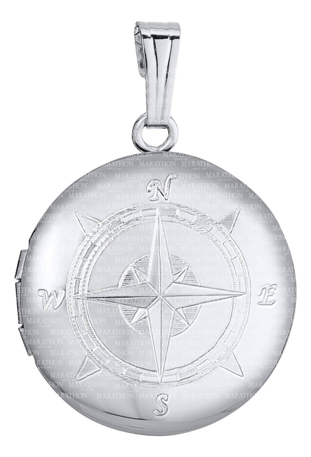 Sterling Silver Compass Locket on 18" Rolo Chain