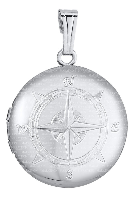Sterling Silver Compass Locket on 18" Rolo Chain