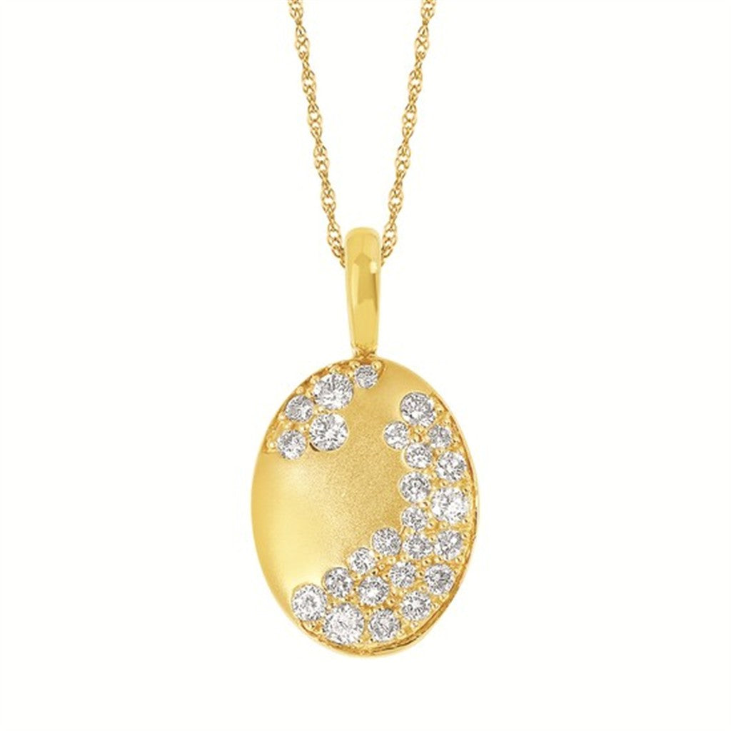 14K Yellow Gold Scattered Diamond Oval Pendant – .50CTW Matte Finish – Parker Jewelers Carlisle PA