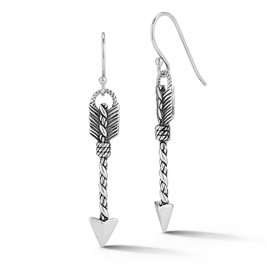 JAI Sterling Silver Arrow Drop Earrings with Frenc | Silver Earrings