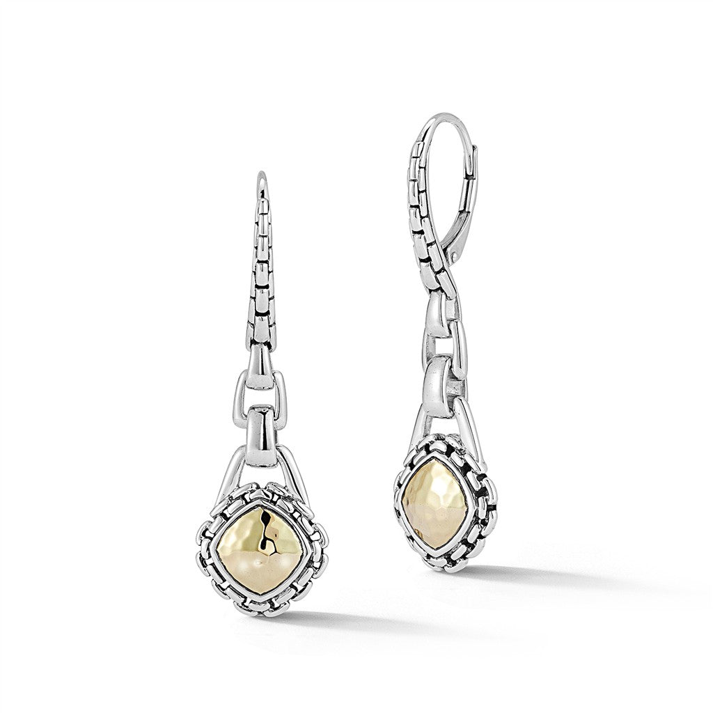 JAI Sterling Silver & 14K Gold Square Hammered Dan | Silver Earrings