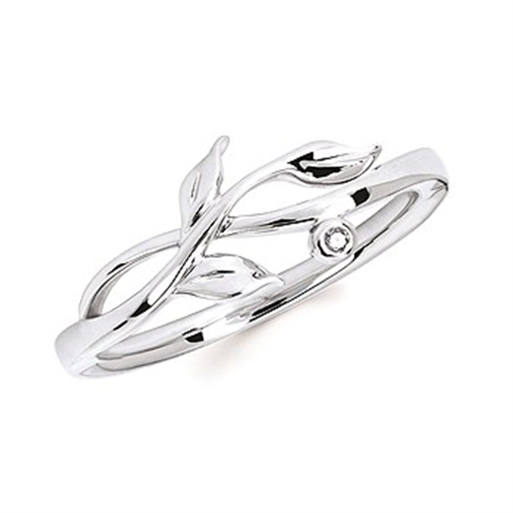 STERLING LEAF & STEM RING .01C