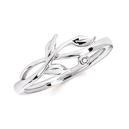 STERLING LEAF & STEM RING .01C