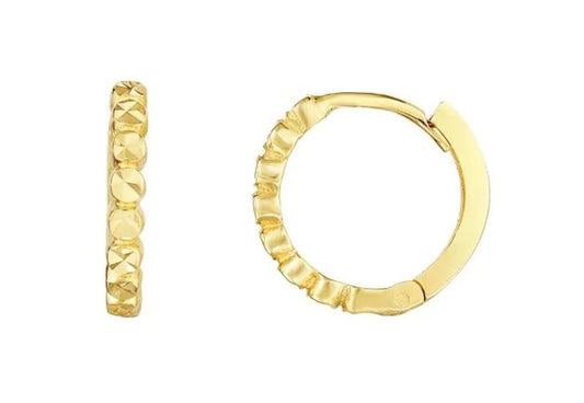14K Yellow Gold 11mm Round Huggie Hoop Earrings with Snap-Back
