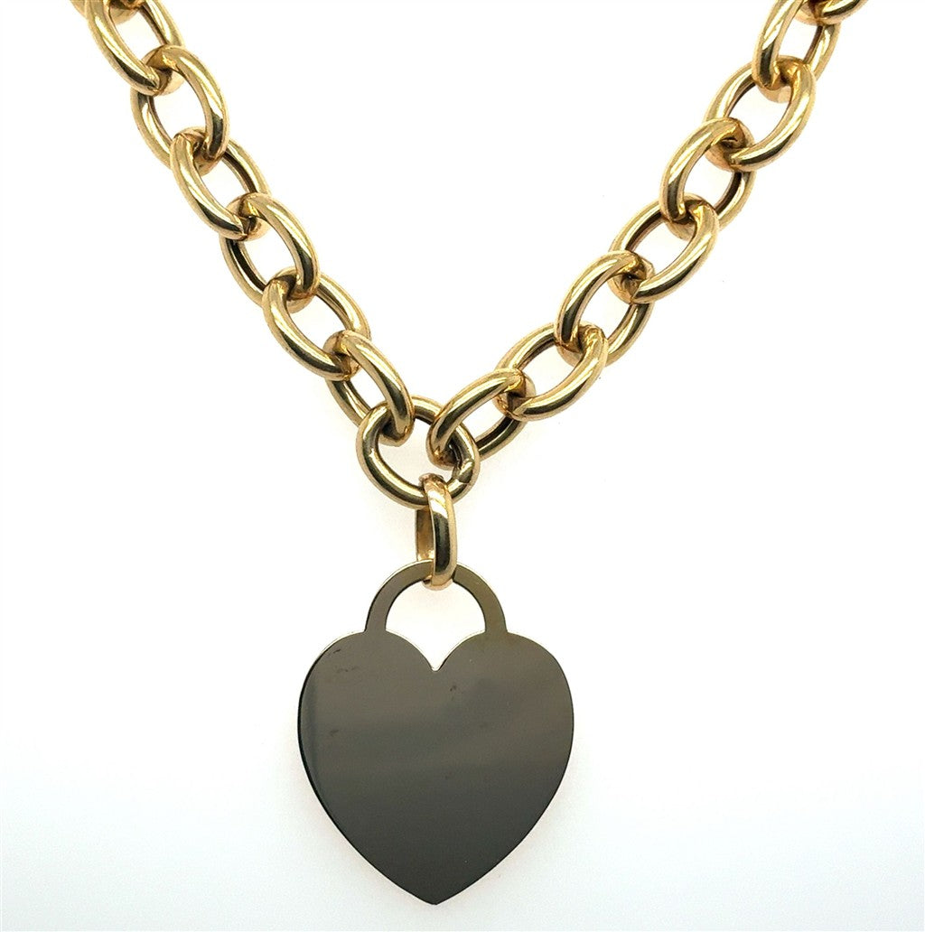 14K Yellow Gold Open Link Necklace with Heart Charm