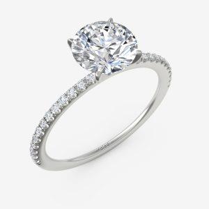 Low Profile Peg Head Solitaire with Diamond Shank Engagement Ring Semi-Mount