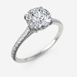 Engagement Ring with Diamond Shank and Delicate Underhalo Semi-Mount
