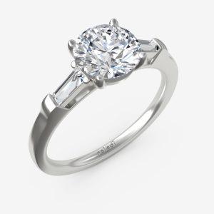 Three Stone Ring with Tapered Baguettes Engagement Ring Semi-Mount