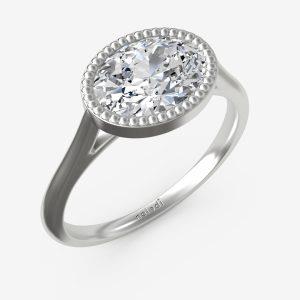 East West Bezel Set Oval Solitaire with Milgrain Engagement Ring Semi-Mount