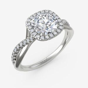 Cushion Shaped Halo with Twisted Plain and Diamond Shank Engagement Ring Semi-Mount