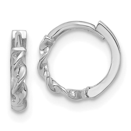Elegant 14K White Gold Polished Twisted Huggie Hoop Earrings