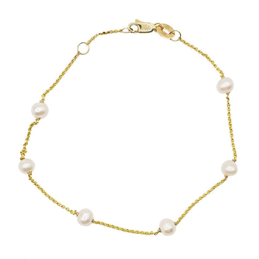 14K Yellow Gold 4MM Freshwater Pearl Tin Cup Bracelet