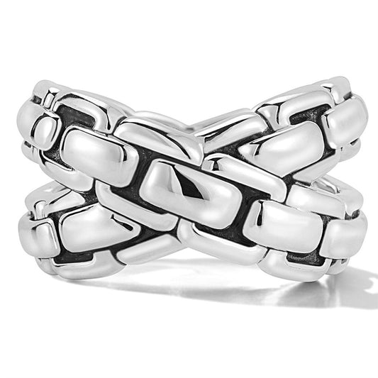 JAI Sterling Silver Graduated Criss Cross Box Chai | Silver Rings