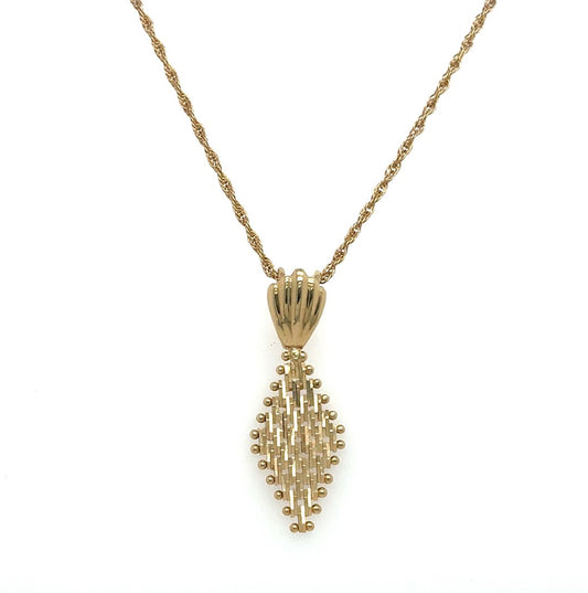 14K Yellow Gold Interlace Gold Diamond-Shaped Pendant with Scalloped Bail