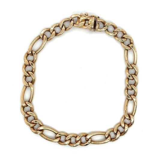 14K Yellow Gold Figaro Bracelet 8" with Safety Box Clasp