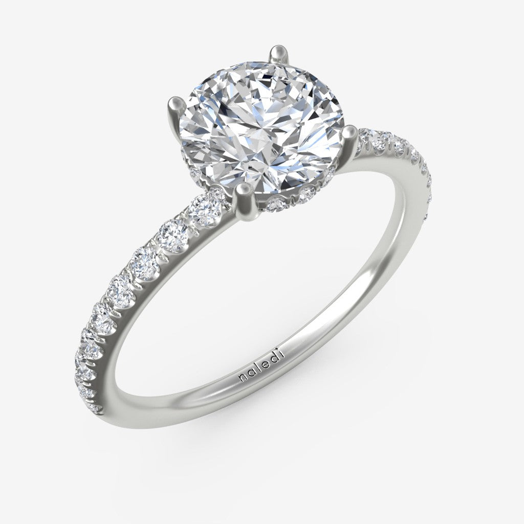 Half-Way Plus One Fish Tail Set Diamond Engagement Ring with Comfort Fit Semi-Mount