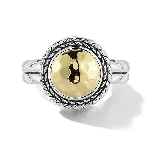 JAI Sterling Silver & 14K Gold Hammered Disk Ring  | Silver Rings