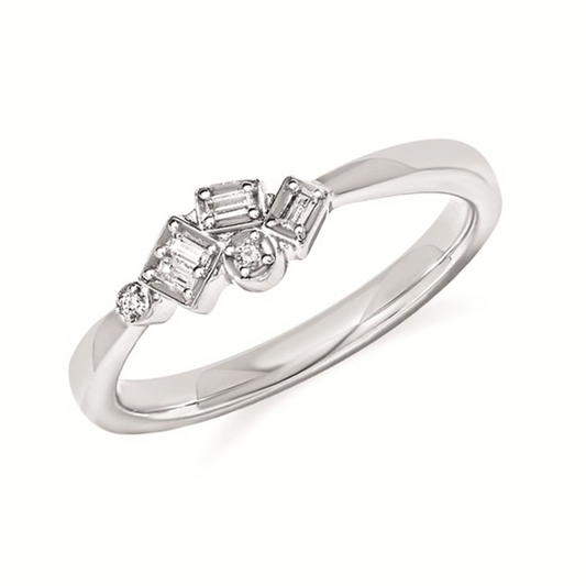 .08 Ctw Diamond Baguette & Round Ring in Sterling Silver