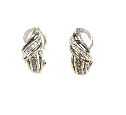 10K White Gold Diamond Free-Form Earrings with Omega Backs