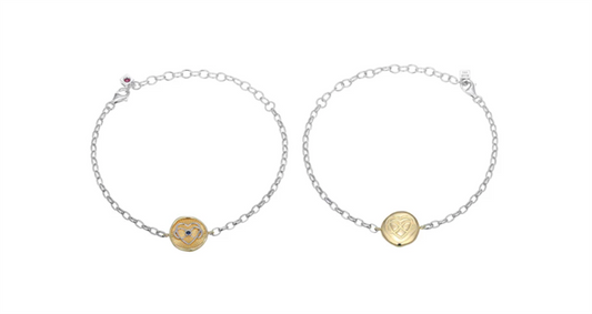 ELLE Bohemian Heart Reversible Bracelet with Lab-Created Sapphire on 6.5–8.5" Rolo Chain