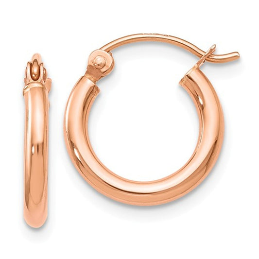Elegant 14K Rose Gold 2mm Polished Hoop Earrings