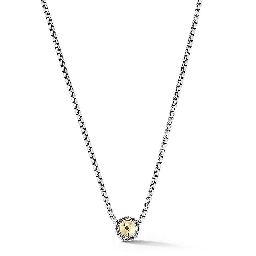 JAI Sterling Silver & 14K Gold Hammered Disk 3.7mm | Silver Necklaces