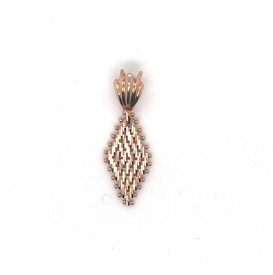 14K Yellow Gold Woven Diamond-Shaped Pendant with Scalloped Bail