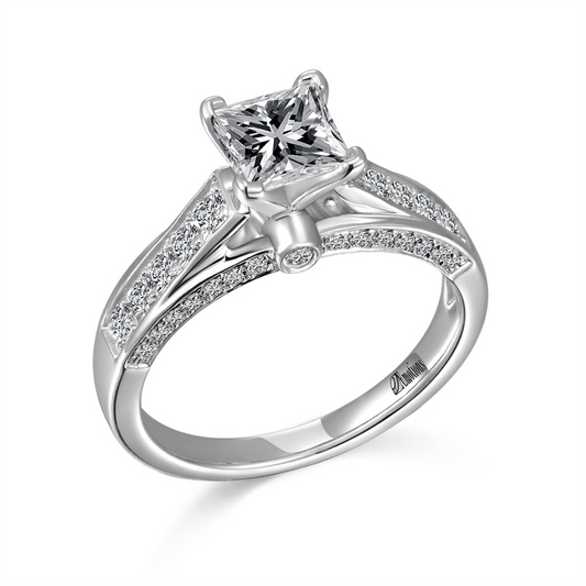 Pavé Set Princess Cut Diamond Semi-Mount Ring