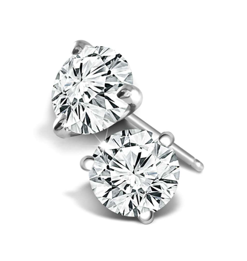14K White Gold 3-Prong Stud Earrings 1 CTW LGD  D-F VS
