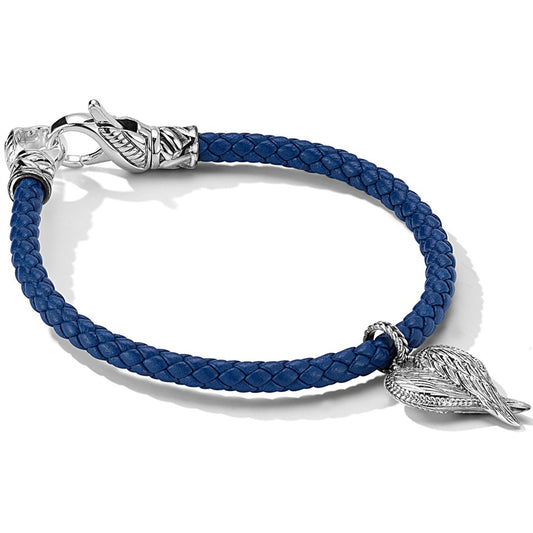 JAI Sterling Silver 4mm Woven Ocean Blue Leather W | Silver Bracelets