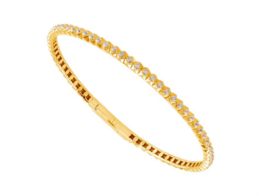 14K Yellow Gold .90CTW Flexie Bangle with 65 Round Brilliant Cut Diamonds 6.85"