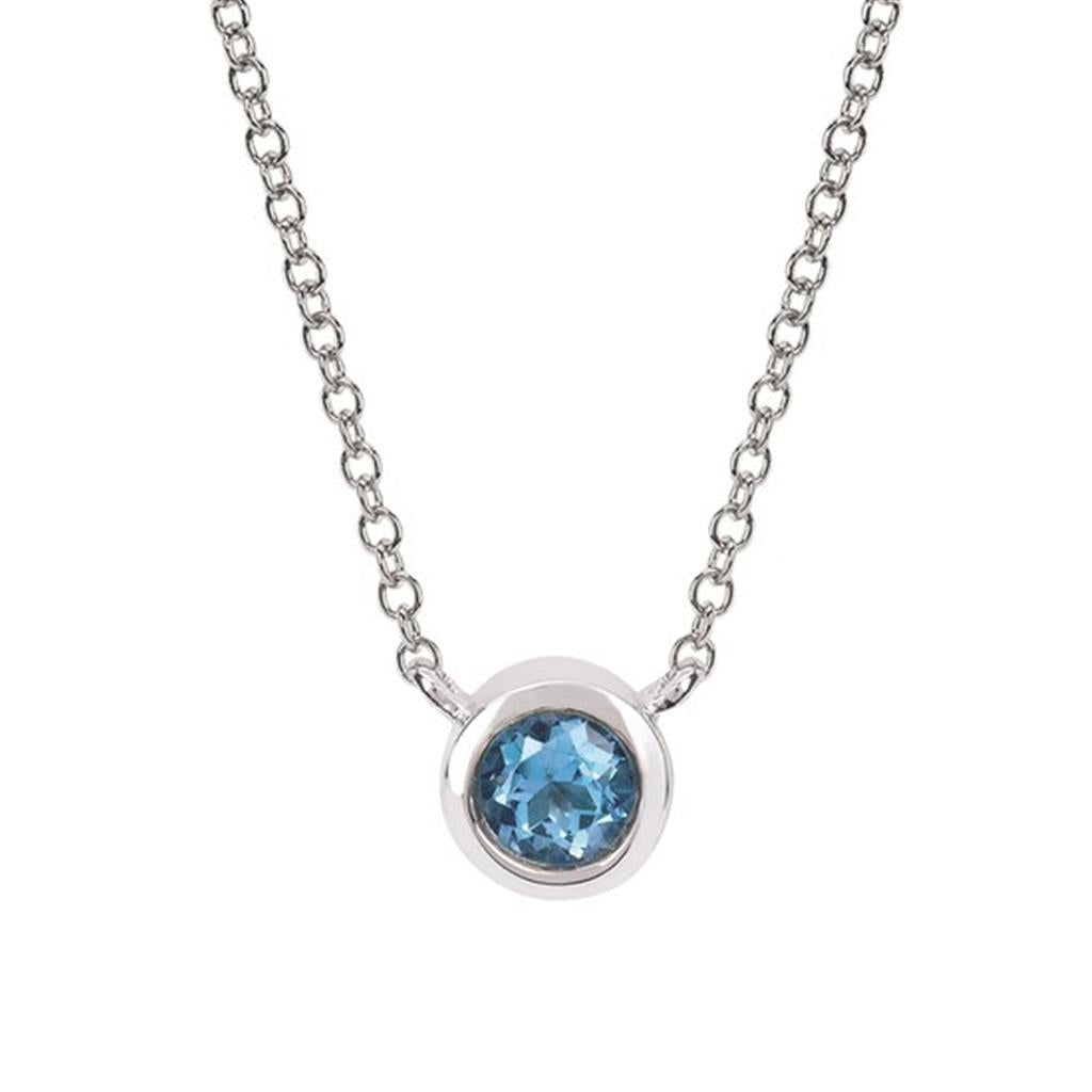 3.7 mm Blue Topaz Bezel Birthstone Pendant with 18" Chain