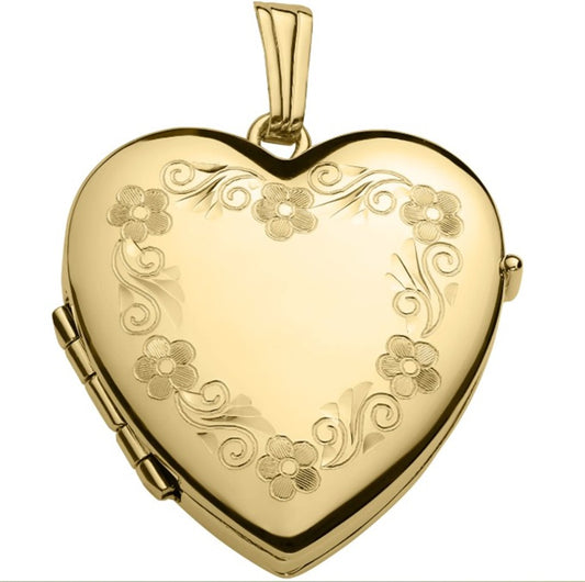 14K Yellow Gold-Filled Engraved Heart Locket – Holds 4 Photos, 18" Rope Chain