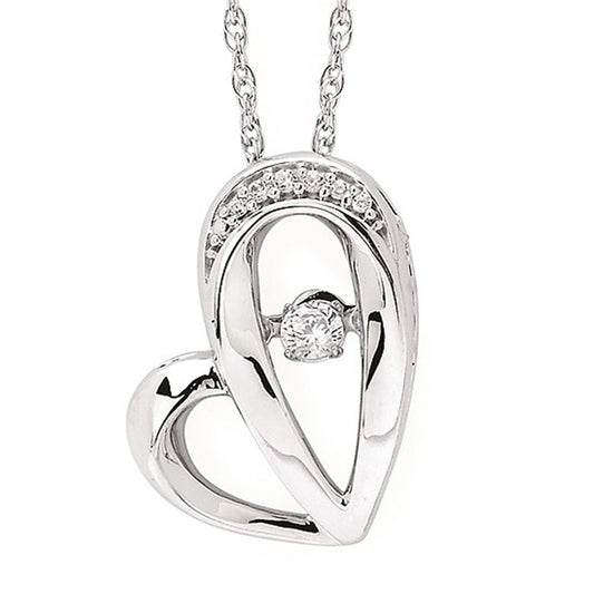 SS Shimmering Diamond Heart Pendant – .10CTW, 8 Round Diamonds, 18" Rope Chain