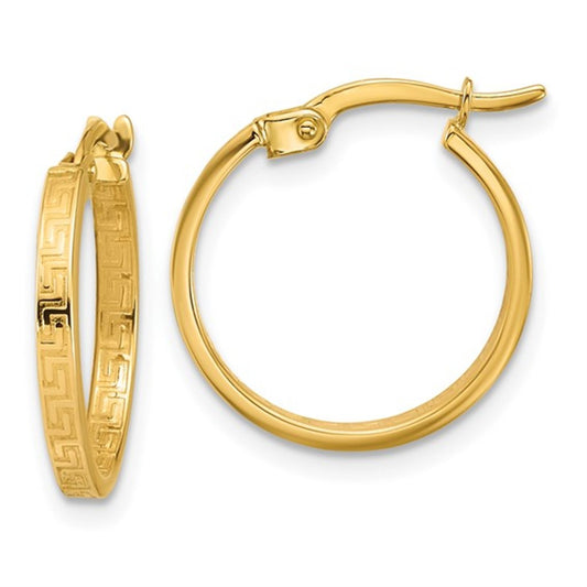 14K Yellow Gold Greek Key Hoop Earrings – Small Size