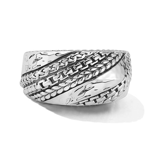 JAI Sterling Silver Modern Artisan Hammered & Text | Silver Rings
