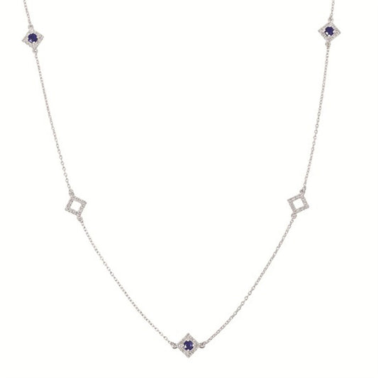 14K White Gold Sapphire & Diamond Station Necklace – .50CTW
