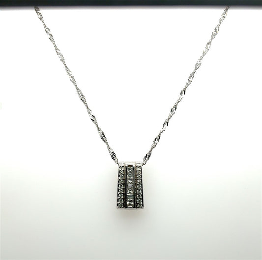14K White Gold Estate Pendant with Baguette & Round Diamonds