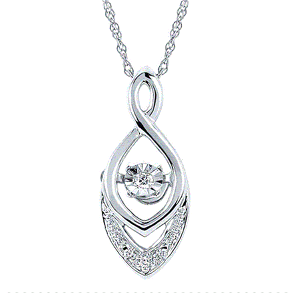 SS Shimmering Diamond Pendant – .03CTW, 4 Round Diamonds, 18" Rope Chain